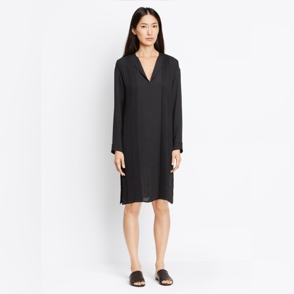 Vince Dresses & Skirts - VINCE Black Split Neck Long Sleeve Pintuck Dress